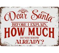AimQurt Plaque en métal « Dear Santa Before I Explain How Much Do You Know Already » - Décoration murale de Noël rétro pour bar, café, bar, club - 30,5 x 40,6 cm