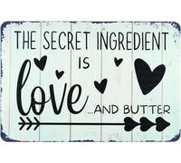 AimQurt Plaque en métal « The Secret Ingredient is Love And Butter » - Décoration murale en métal pour ferme, maison, cuisine, café, bar, club, magasin, 14 x 20 cm, style 10