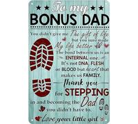 AimQurt Plaque humoristique en étain avec inscription « To My Bonus Dad Heart Makes Us Family Love Your Little Girl » - Cadeau de la part d'une fille - Parfait pour le bureau, le garage, la grotte