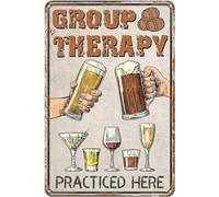 AimQurt Plaque humoristique en métal avec inscription « Group Therapy Practiced Here » - Décoration murale vintage pour maison, cuisine, bar, café, club, grotte - 20,3 x 30,5 cm - Style 9