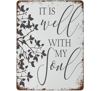 AimQurt Plaque vintage en métal avec inscription « It Is Well With My Soul » - Décoration murale chrétienne - Décoration murale rétro - Décoration amusante pour bar, café, ferme - 20,3 x 30,5 cm
