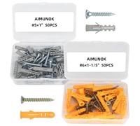 AIMUNOK Kit de 100 chevilles et vis pour cloison sèche, 50 ancrages en plastique pour cloisons sèches et 50 vis à tête plate Philips, #15,2 x 3,8 cm - #12,7 x 2,5 cm pour répondre à différents besoins