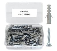 AIMUNOK Kit de 100 chevilles et vis pour cloison sèche, 50 ancrages en plastique pour cloisons sèches et 50 vis à tête plate Philips, vis de montage mural #12,7 x 2,5 cm et ensemble d'ancrage pour