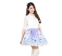 Ainclu Doux Mignonne Polyester Bleu Lace étoiles Lapin Imprimé Lolita Jupes