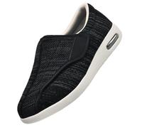 Aîné Chaussures de diabète de Largeur Large,Swollen Feet Extra Wide Width Easy on & Off Walking Sneakers Diabetic Air Cushion Slip-on Orthopedic Sandals,Black Gray,44