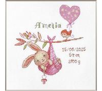 Aine - Échantillon de naissance de fille A1029, kit de point de croix pour annonce de naissance de bébé fille de 19,9 x 19,1 cm, kits de point de croix pour débutants et avancés, kit de point de croix