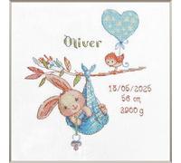 Aine - Échantillon de naissance de garçon A1028, kit de point de croix pour annonce de naissance de bébé garçon de 19,9 x 19,1 cm, kits de point de croix pour débutants et avancés, kit de point de