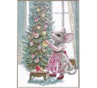 Aine Kit de broderie au point de croix Merry Mouse A1026, 15,2 x 21,6 cm, kit de broderie au point de croix festif pour débutants et avancés, kit de broderie au point de croix pour adultes, motif