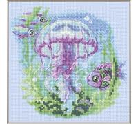 Aine Kit de broderie au point de croix motif bébé méduse A1039, animaux 15,2 x 15,2 cm, kits de point de croix pour débutants et avancés, kit de broderie au point de croix DYI cadeau pour adultes, kit
