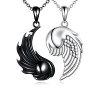 AINFQY Yin Yang Chaîne en argent sterling 925 Yin Yang pour couple d'amitié Pendentif ailes d'ange Bijoux Cadeaux pour homme et femme Elle et lui, 1.1inches, Argent sterling, Pas de gemme