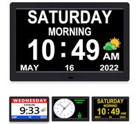 AINFTIME CXSM-00-07 Horloge numérique avec date et jour de la semaine pour personnes âgées 12 alarmes Rappel médicamenteux Alzheimer Calendrier avec écran extra large (25,7 cm, noir)