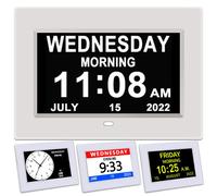 AINFTIME Horloge avec jour et date pour personnes ges, affichage 3 couleurs, calendrier numrique, rveil, dmence, Alzheimer, horloge avec cr