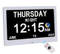 AINFTIME Horloge numérique avec date et jour de la semaine pour personnes âgées - 12 alarmes - Rappel de médicaments - Alzheimer - Calendrier avec écran extra large (25,7 cm, blanc)