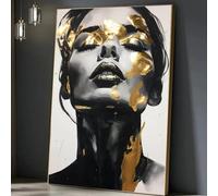 AINIBPO Affiches et impressions de visage de femme noire et dorée, art abstrait, peinture sur toile, portrait, art mural de luxe, décoration d'intérieur, 80x120 cm, sans cadre