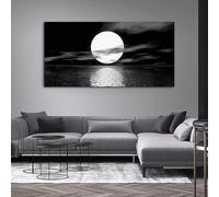 AINIBPO Art mural minimaliste, paysage océanique de lune en noir et blanc, impressions sur toile HD, affiches, peinture pour salon, chambre à coucher, maison, 70x140 cm, sans cadre