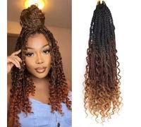 Ainimiu Goddess Box Braids Lot de 8 paquets d'extensions de cheveux synthétiques tressés au crochet avec extrémités bouclées - 35,6 cm - 55,9 cm - 1B/33/30 - 500 g