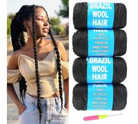 Ainimiu Lot de 4 rouleaux de cheveux brésiliens en laine synthétique pour tressage de fausses dreadlocks au crochet pour femme
