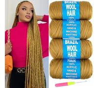 Ainimiu Lot de 4 rouleaux de cheveux brésiliens en laine synthétique pour tressage de fausses dreadlocks au crochet pour femme