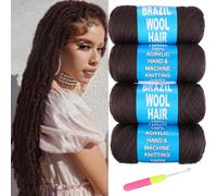 Ainimiu Lot de 4 rouleaux de cheveux brésiliens en laine synthétique pour tressage de fausses dreadlocks au crochet pour femme