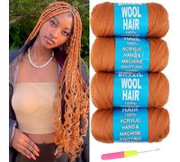 Ainimiu Lot de 4 rouleaux de cheveux brésiliens en laine synthétique pour tressage de fausses dreadlocks au crochet pour femme