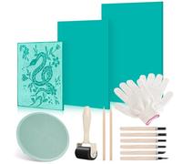 AINIUNIU 14 Pièces Kit Linogravure, Linogravure Caoutchouc Block Printing Starter Linoleum Plate avec Outils de Sculpture, pour Sculpture sur Tampon et Graphiques d'impression