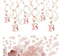 AINIUNIU confettis 18e anniversaire 20g, 6 Morceaux décorations tourbillonnantes suspendues + confettis, Ensemble de spirales de décoration de fête, décoration femme or rose pour aniversario