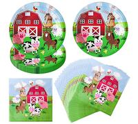 AINIUNIU Décorations D'anniversaire - Serviettes et Assiettes - 40 fournitures de fête d'anniversaire ferme agricole - pour Enfants - Décoration D'anniversaire (20 personnes)