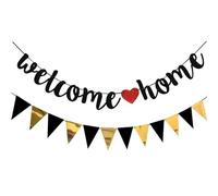 AINIUNIU Welcome Home Guirlande Bannière Triangle Drapeau, Noir Doré DéCoration ActivitéS Familiales Lettres Flags pour Mariage Fête, Famille, Festival, Scolaire, Décoration de La Maison