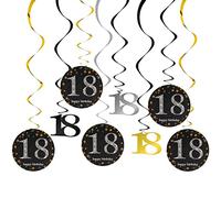 AINIUNIU18e Décorations de Tourbillons Suspendus, 18 Ans Décorations Anniversaire, 18 Ans Anniversaire Décoration Noir et Or Guirlande à Spirales Suspension serpentins, Partie Fournitures