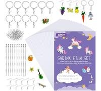 Ainiv 150 Pcs Feuille Plastique Fou, Plastique Magique Kit Comprend 20 Fou Transparent,avec Boucle Ouverte, Anneau de Clé, Chaîne De Perles Et Crochet D'Oreille pour Les Bricolages