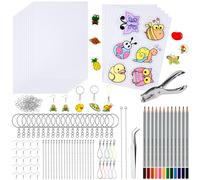 Ainiv 201 Pcs Feuille Plastique Fou, Plastique Magique Kit Comprend 10 Transparent, 5 Papier Fou avec Motif, avec Perforateur, Boucle Ouverte, Anneau de Clé, Crayons, D'Oreille pour Les Bricolages