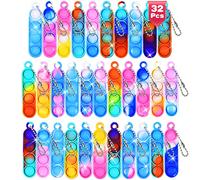 Ainiv 32PCS Mini Pop Push It Fidget Jouet Porte-clés, Coloré Silicone Squeeze Pop Bubble Fidget Bulk Jouets Sensoriels, Poppet Bubble Stress Soulagement de Anxiété Jouets pour Autisme, Enfants Adultes