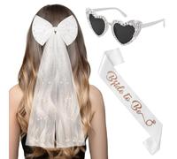 Ainiv 3PCS Evjf Accessoire Femme, Voile de Mariée Blanc, Echarpe Bride to be, Lunette Coeur avec Diamants, Bride to Be Accessoires, pour Mariages, Fiançailles, Enterrement de Vie de Jeune Fille