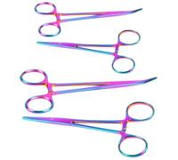 Ainiv 4pcs Pince à Clamper, Pinces de Pêche, Coloré, 12,5 + 18 cm | Droites et Courbées, Outil de Décrochage, Pince de Verrouillage en Acier Inoxydable pour Toilettage d'Animaux Pêche Bricolage