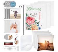 Ainiv 89PCS Sublimation Blanks Products Set, Sublimation Blank Car Coaster, Keychain with Tassel, Pillow Covers, Garden Flags, Air Freshener Sheets for Sublimation Transfer Heat Press Printing Crafts