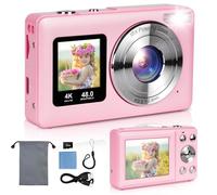 Ainiv Appareil Photo Numérique 4K, 48MP HD 1080P Compact Caméra, Double Écran 2,4" + 1,3", Zoom Numérique 18X, avec Carte 32GB, Appareil Photo Portable pour Enfants, Adultes et Débutants (Rose)