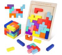 Ainiv Jeu de Blocs Russes Colorés 3D, Puzzle Tangram en Bois, Puzzle de Blocs en Bois, Jouet de Casse-Tête D'intelligence, Cubes de Puzzle de Blocs 3D, Jouets D'intelligence pour Enfants (30 Pièces)