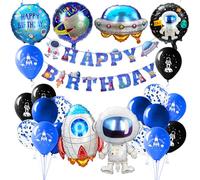 Ainiv Kit Décorations Anniversaire Space, Ballons et Happy Birthday Bannière, Décoration de Ballons en Aluminium Astronaute, Fusée ou Étoile, pour Anniversaire ou Autre Événement