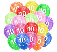 Ainiv Lot De 18 Ballons En Latex Pour 10e Anniversaire, Numbers Printed Chiffres Multicolores, Ballons D'Anniversaire en Forme de Chiffre 10 pour 10 Ans, Fournitures De Décoration de Fête