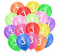 Ainiv Lot De 18 Ballons En Latex Pour 3e Anniversaire, Numbers Printed Chiffres Multicolores, Ballons D'Anniversaire en Forme de Chiffre 3 pour 3 Ans, Fournitures De Décoration de Fête