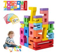 Ainiv Lot de 20 Blocs de Chiffres en Bois Montessori pour Enfants, Jouets Empilables, Blocs de Construction Numéro de 1 à 10, avec 15 Cartes
