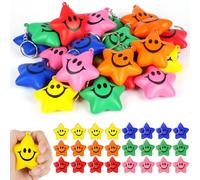 Ainiv Lot de 24 Balles Anti-Stress en Forme D'étoile Amusante pour Enfant et Adultes, PU Souple Boules Sensorielles Squeeze Boules avec Porte-Clés, Jouets pour Soulager L'anxiété et Le Stress