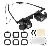 Ainiv Loupe Serre-Tête avec 2 Lumières LED, Lentille Réglables, 4 Lentilles Interchangeables (2X, 6X, 10X, 24X), pour Tous Les Travaux de Précision, Lecture, Couture, Bijoux, Montres et Artisanat