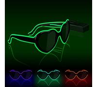 Ainiv Lunettes Lumineuses, Lunettes de Fête en Forme de Cœur, Lunette LED EL Wire Neon Lumière Masque Lumineux pour Fête Décorations, Anniversairet, Noël, Rave, EDM, Cosplay (Vert)