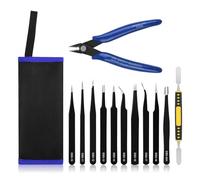 Ainiv Pince Brucelle Antistatique, 12PCS Pincettes de Précision ESD et Coupe-fil Micro Kit, pour la Modélisation, Réparation Électronique, L'artisanat, Laboratoire, Fabrication de Bijoux