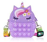 Ainiv Pop Sac à Bandoulière Fille, 2 en 1 Licorne Sac Pop Fidget Toy, Push Bubble Jouets Petit Sac à Main en Silicone, Longueur de Bandoulière Réglable, Cadeaux pour Filles Enfant(Violet)