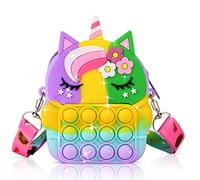 Ainiv Pop Sac à Bandoulière Fille, 2 en 1 Licorne Sac Pop Fidget Toy, Push Bubble Jouets Petit Sac à Main en Silicone, Longueur de Bandoulière Réglable, Cadeaux pour Filles Enfant