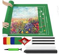 Ainiv Tapis Puzzle Rouleau Feutre 2000 pièces, Feutre Antiglisse, Portable Tapis de Rangement pour Puzzle avec 4 Trieurs - Vert