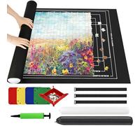 Ainiv Tapis Puzzle Rouleau Feutre 2000 pièces, Feutre Antiglisse, Portable Tapis de Rangement pour Puzzle avec 4 Trieurs - Noir