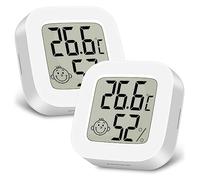Ainiv Thermomètre Hygromètre Interieur, 2PCS Mini LCD Termometre Maison, Moniteur de Température et Humidimètre Indicateur du Niveau de Convient pour Les Chambres D'enfants, Maison, Bureau (Blanc)